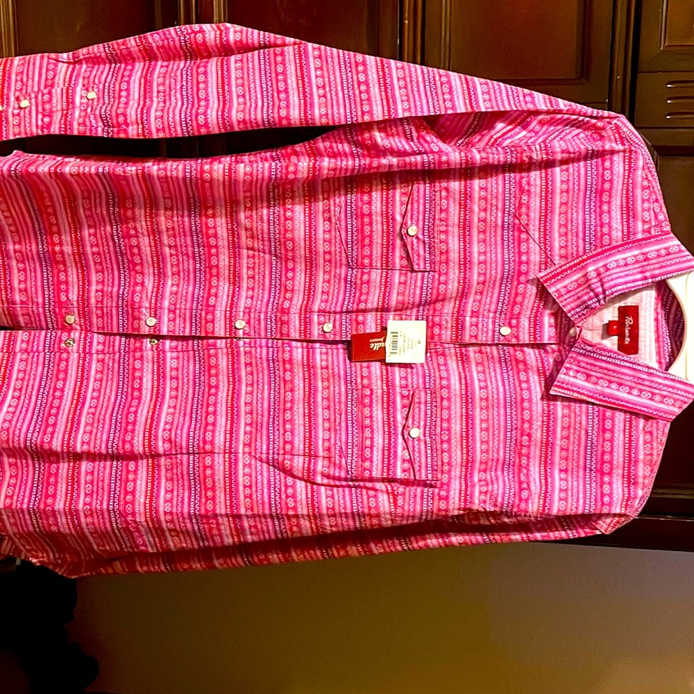 Panhandle rodeo shirt. Youth large. Pink and purple striped